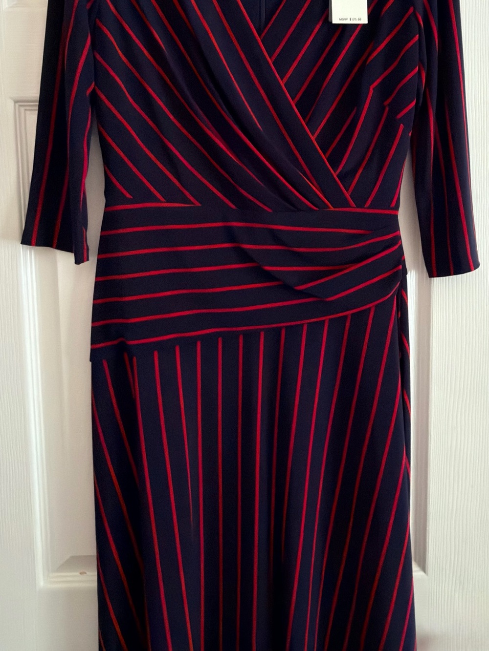 Ralph Lauren NWT—Women's Navy Dress with Red Stripes - Classic Wrap Style